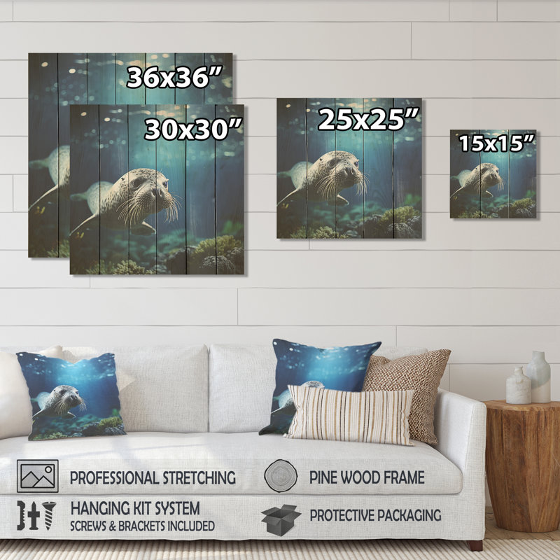 Marine Whispers Sea Lions At Play II - Seal/Sea Lion On Wood Print, 36" H x 36" W