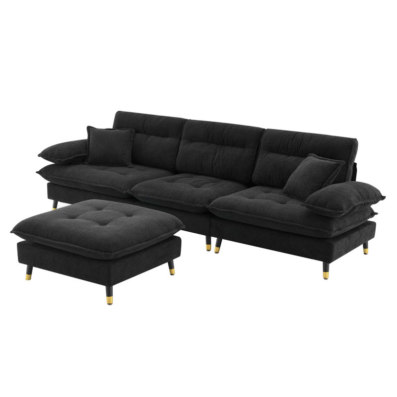 Canapé modulaire convertible en forme de L 106 * 66,5 ", ensemble de canapé capitonné 4 places avec pieds réglables deux tons, tissu en chenille nuage, repose-pieds mobile pour salon, appartement, bureau