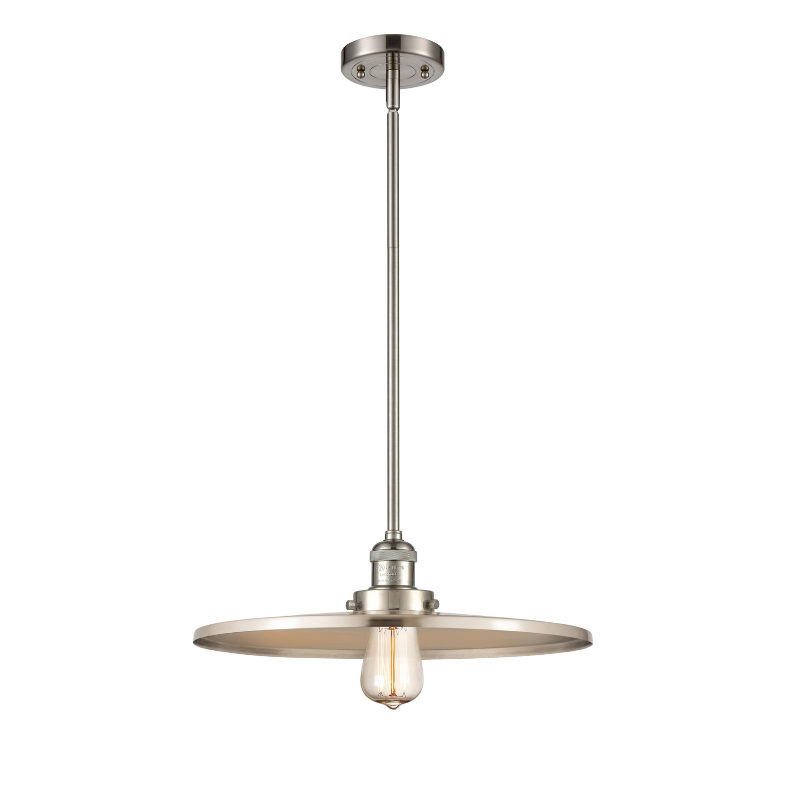Rouvin Single Light Metal Dimmable Pendant, 5.38" H x 16" W x 16" D, Polished Nickel, Polished Nickel