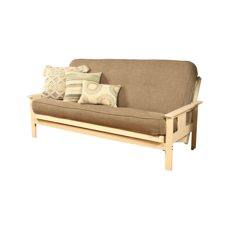 Stratford Full 79" Futon Frame and Mattress with Drawer Set, Butternut, Stone Linen