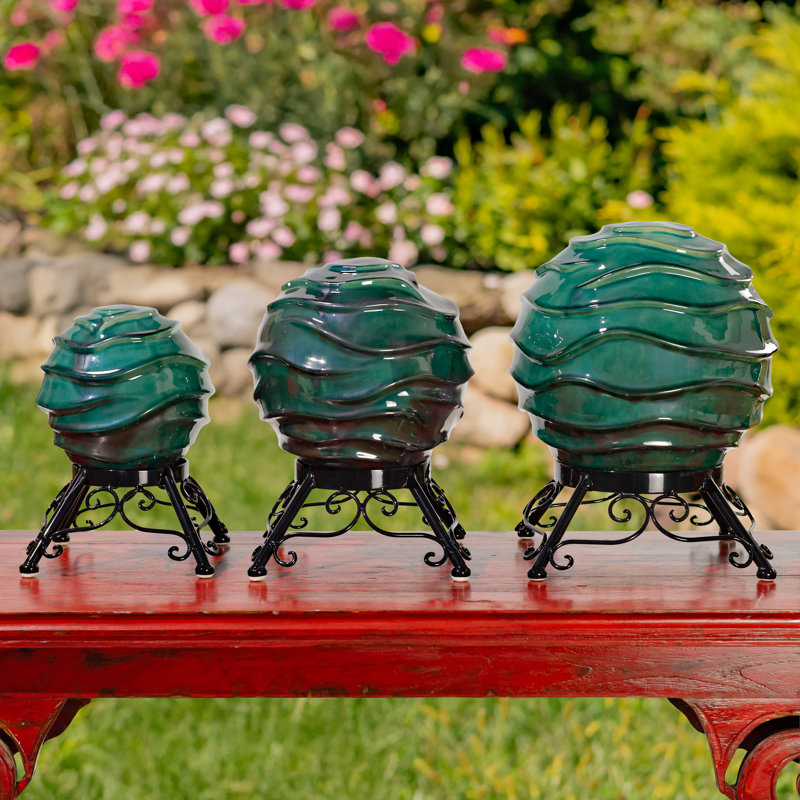 Assorted Ceramic Globe Tabletop Accents "Florence" (Set of 3), Teal