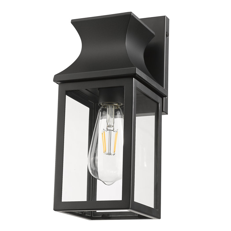 14.25 in. 1-Light Matte Black Outdoor Wall Lantern With Clear Glass Panes