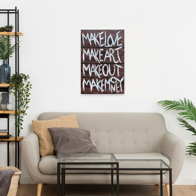 Make Love Make Money Bold Rustic Abstract Wall Art Print by HUGO - Wrapped Canvas Print