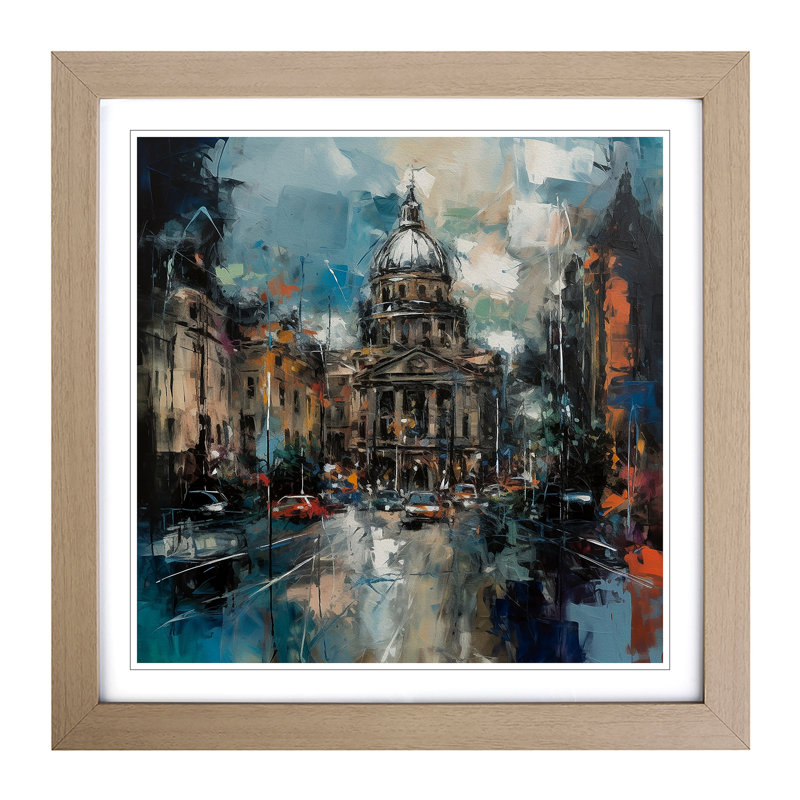 City Of Belfast Abstract Expressionism - Single Picture Frame Print on Wood, Oak