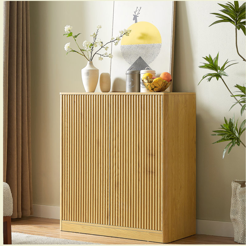 31.5-inch modern wavy sideboard, curved contour design storage cabinet, 2-door cabinet with storage function, Natural