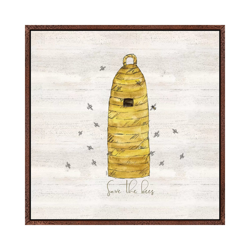 Bee's Life VIII-Save The Bees by Tara Reed - Painting on Canvas, 93.98cm H x 93.98cm W x 3.81cm D, Classic Brown Wood Framed