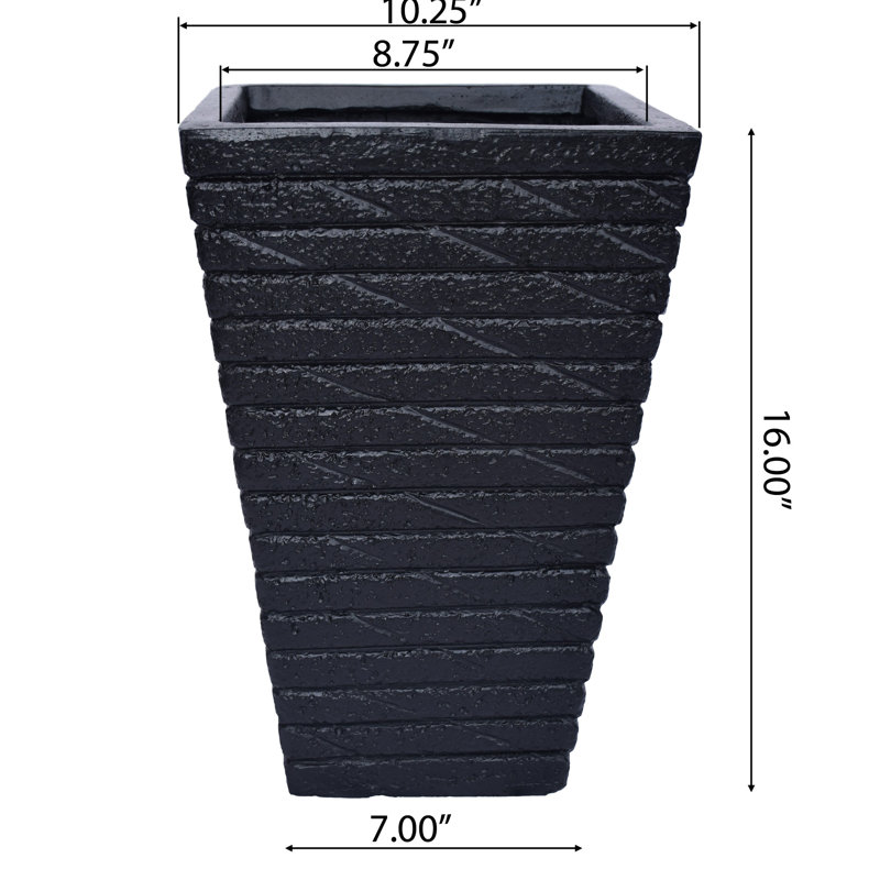 Black Magnesium Oxide Tapered Square Planter - 10.41 In. Width X 15.85 Height, For Home And Garden Decor, 9.82 Lb For Indoor Plants Width, Lb. Weight