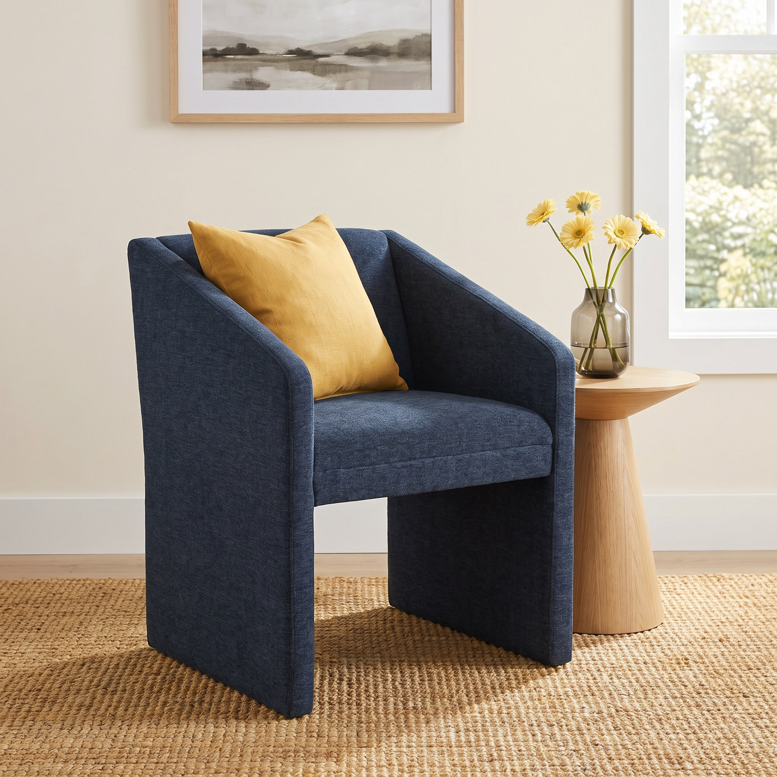 Dimeo Linen Armchair, Navy Linen