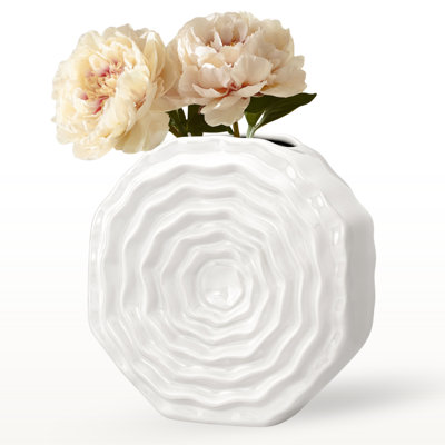 8" Textured Disc White Ceramic Vase