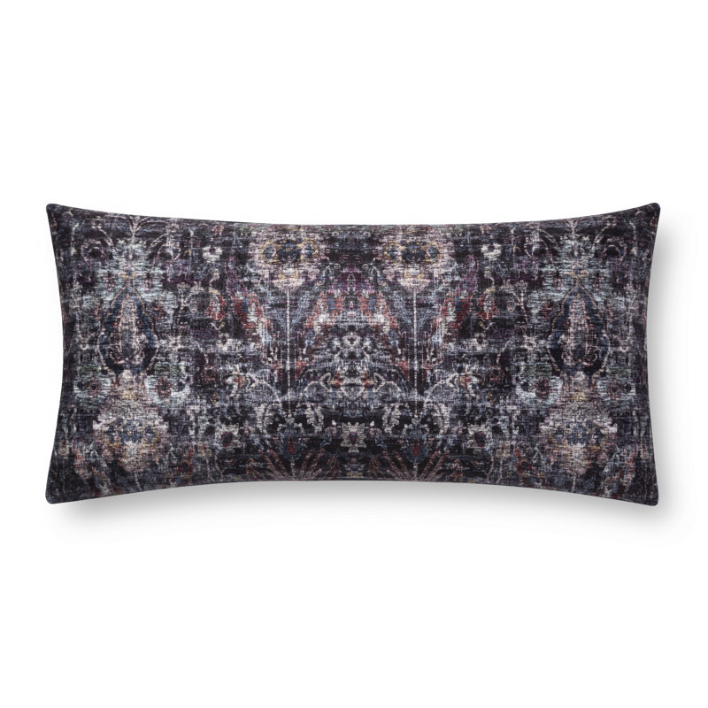 Black and Multicolor Damask Polyester Throw Pillow
