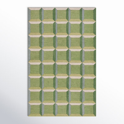 Giedre Geometric Hand Tufted Cotton/Wool Area Rug in Green/Beige