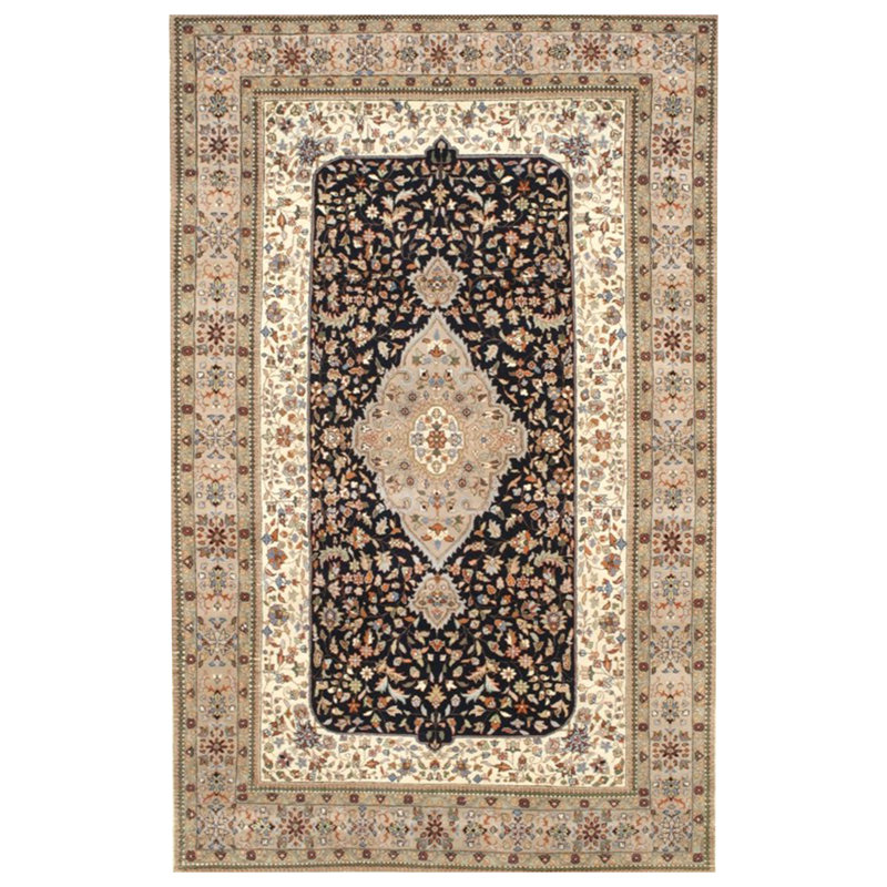 Tapis bleu marine / bleu en laine noué à la main de conception unique 4 pi x 6 pi Jodi