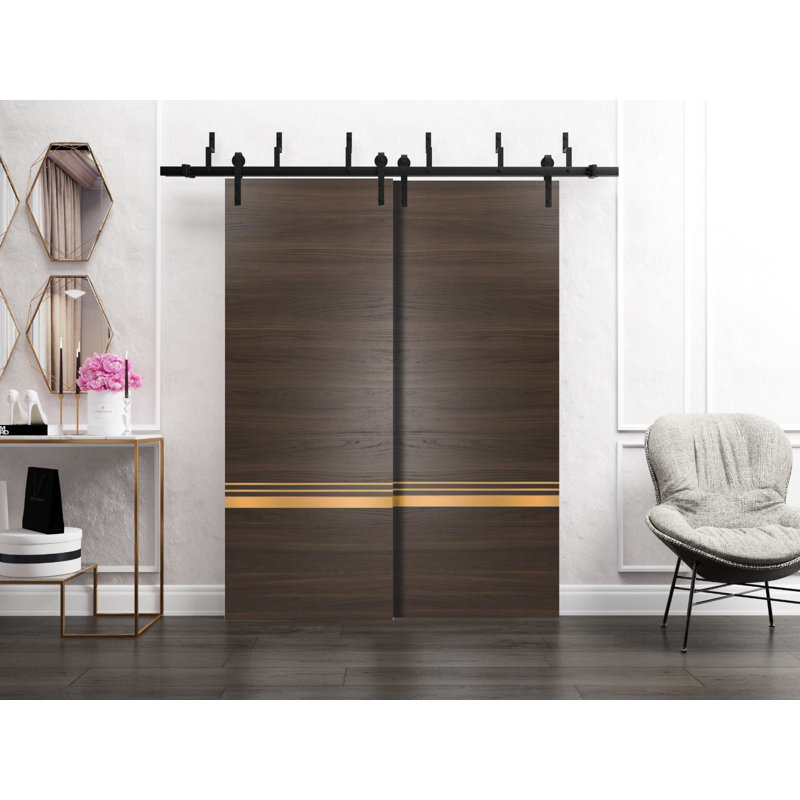 Porte de grange à panneaux en bois, Frêne chocolat, 42 po x 80 po
