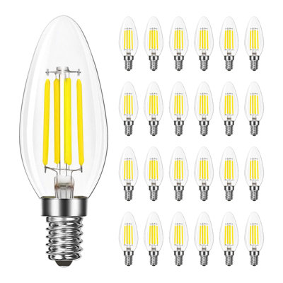 Ampoule candélabre à DEL 8 W LUXRITE, équivalente à 75 W, culot E12, 1000 lumens, luminaire à filament transparent blanc brillant à intensité variable 5000K et emballage humide de 24