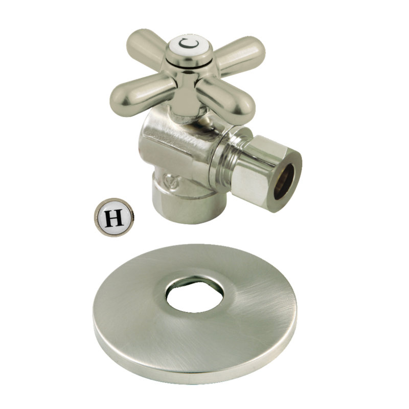 Kingston Brass Vintage 1/2-Inch Sweat x 3/8-Inch OD Comp Quarter-Turn Angle Stop Valve with Flange, Matte Black