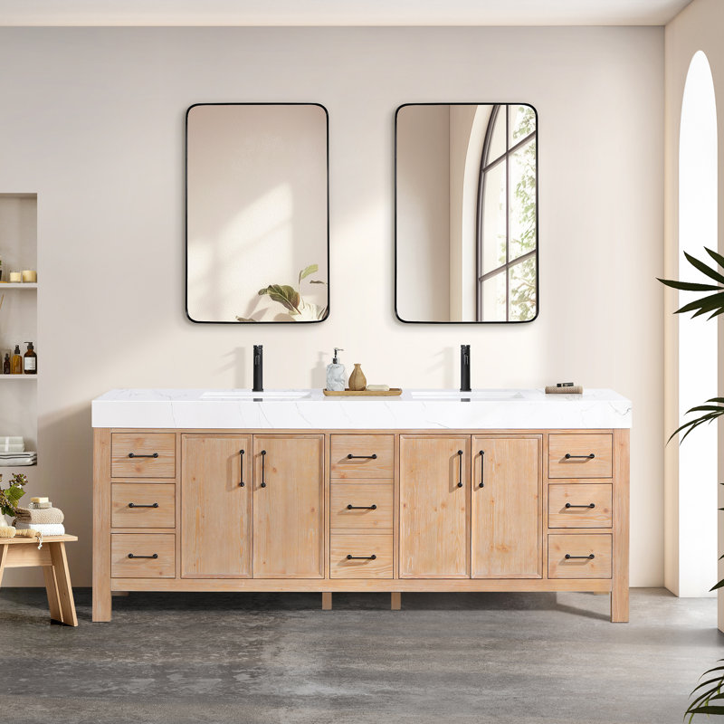  Ensemble de meuble-lavabo double 84 "avec miroir 84", Brun, Blanc, Noir mat
