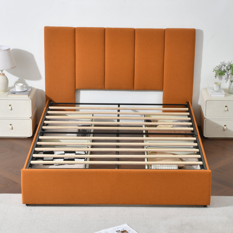 Juanetta Upholstered Platform Storage Bed with 4 Drawers, King, Orange