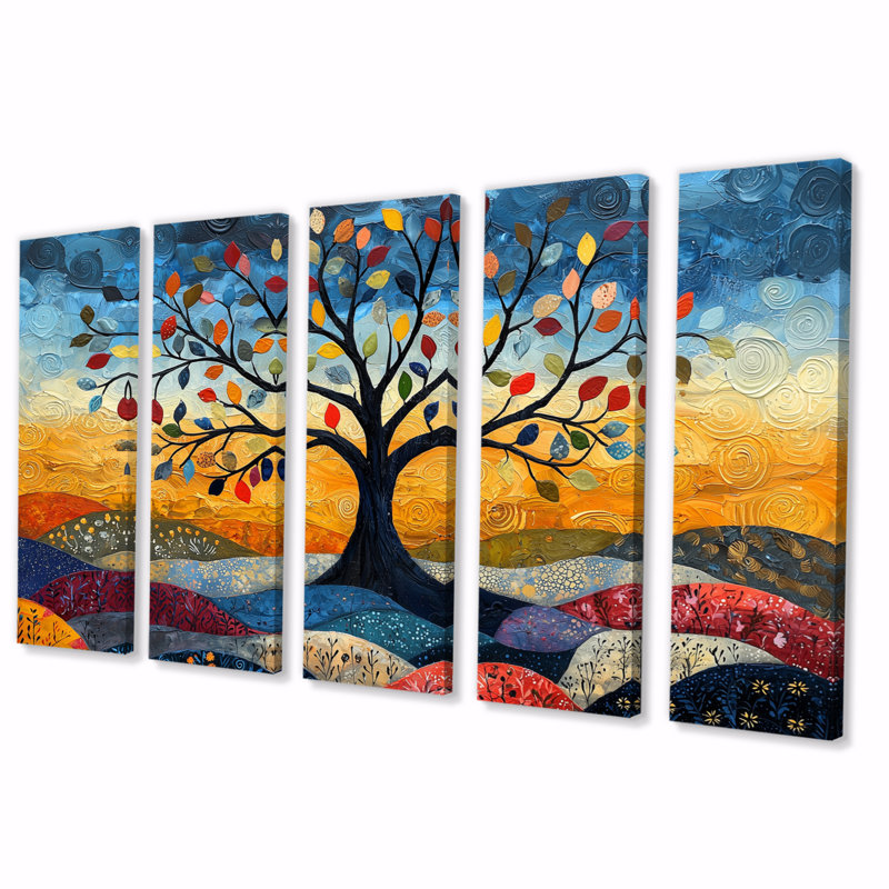 Ensemble de décoration murale arbre de vie orange avec branches de folklore orange, H 32 po x l 80 po