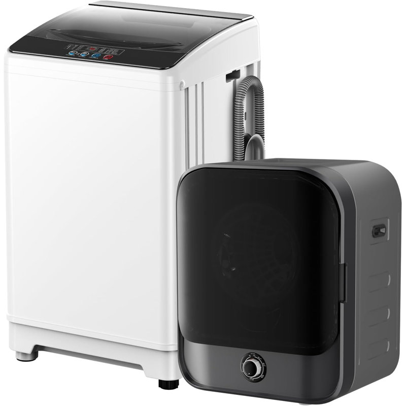 Ensemble laveuse-sécheuse 2 en 1 avec cuve en acier inoxydable, laveuse à chargement par le haut entièrement automatique de 85 litres et sécheuse frontale compacte de 74 litres, stérilisation à haute température et séchage à minuterie multiple pour appartement/résidence étudiante