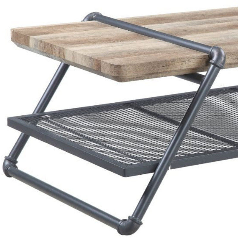 Table basse 47 "en métal naturel et gris avec tablette