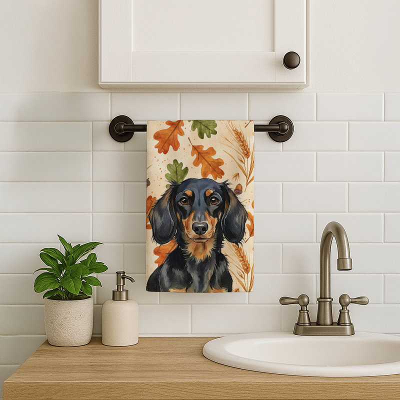 Serviette de cuisine à poils longs d'automne, Longhaired Black and Tan Dachshund