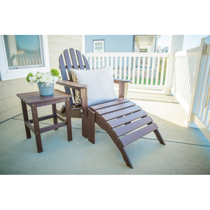 Chaise Adirondack pliante en plastique / résine avec table et repose-pieds Leighton, Chocolat