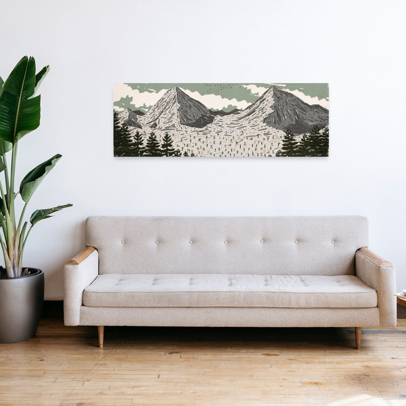 «Busy Ski Slopes», art contemporain de pin, paysage forestier abstrait, H 16 po x l 48 po