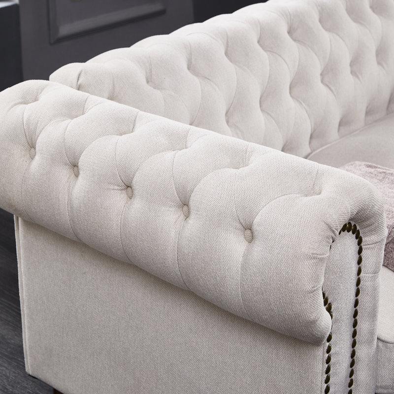 Canapé Chesterfield en tissu beige