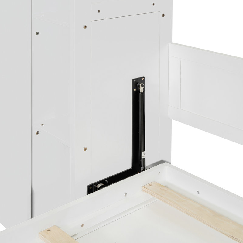 Lit escamotable avec tablettes, garde-robe et lumières DEL Murphy, Grand lit, Blanc