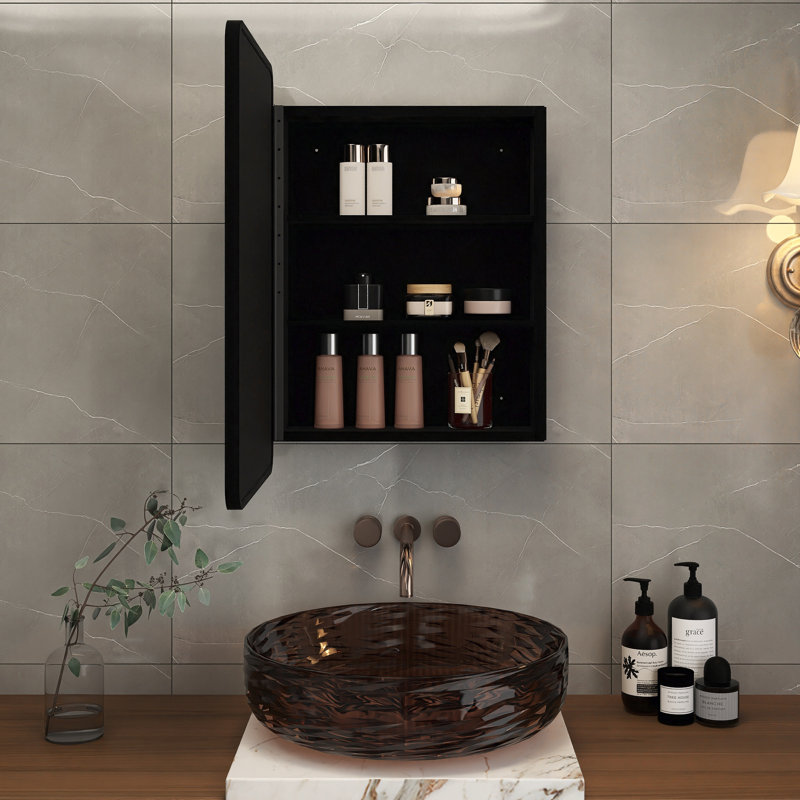 Armoire à pharmacie avec miroir Johnese, Noir mat, H 28 po x l 20 po x P 4,9 po