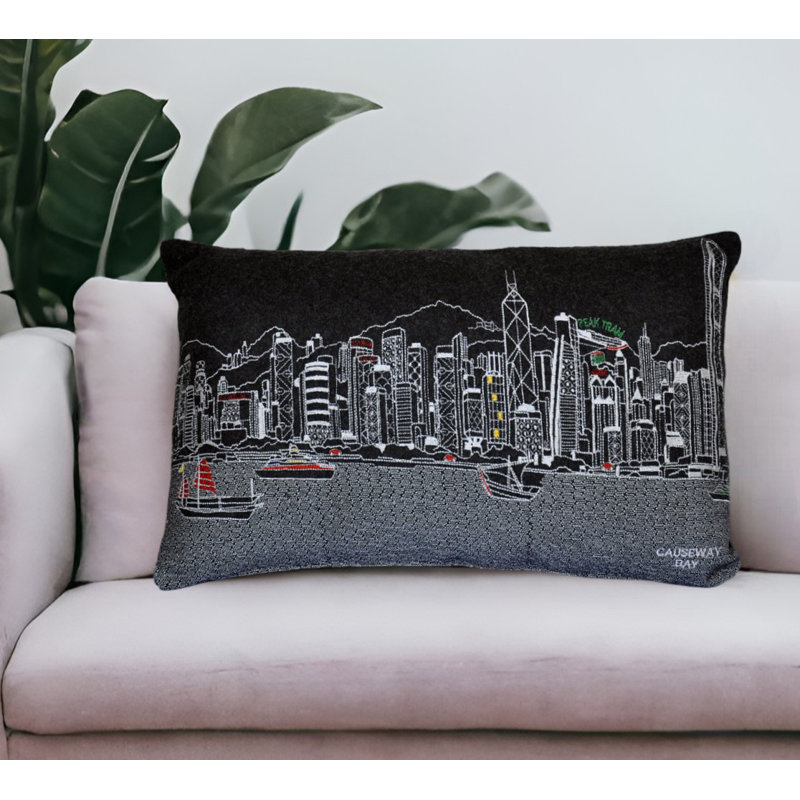 Coussin lombaire 24 po NYC, Noir mat / rouge