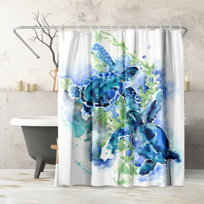 Coastal Shower Curtain Sea Turtles I by Suren Nersisyan