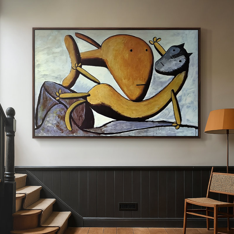 Chat et gros poisson, v. 1931 - Pablo Picasso, toile tendue avec châssis, 26 x 40, Noyer