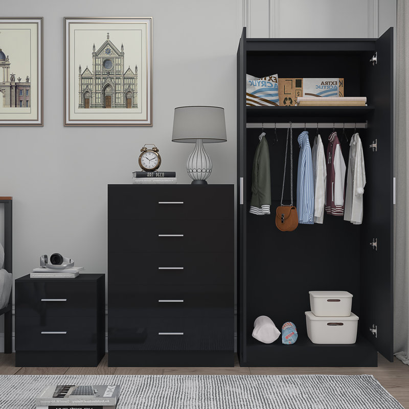 Eva Piece Bedroom Set, Black Gloss / Black Oak