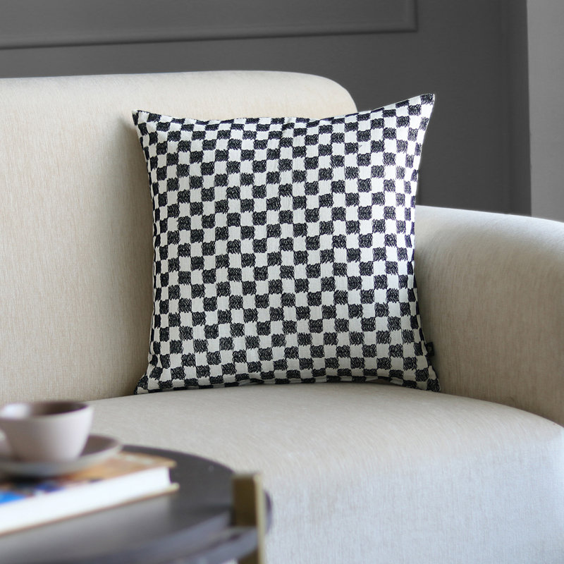 Bitmap Embroidered Linen Pillow Cover, Black