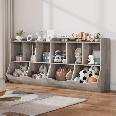 Armoire de rangement pour bibliothèque et jouets pour enfants 2 pièces avec casiers ouverts à plusieurs niveaux, livres polyvalents et meubles de rangement pour jouets pour chambre à coucher, salle de jeux et couloir