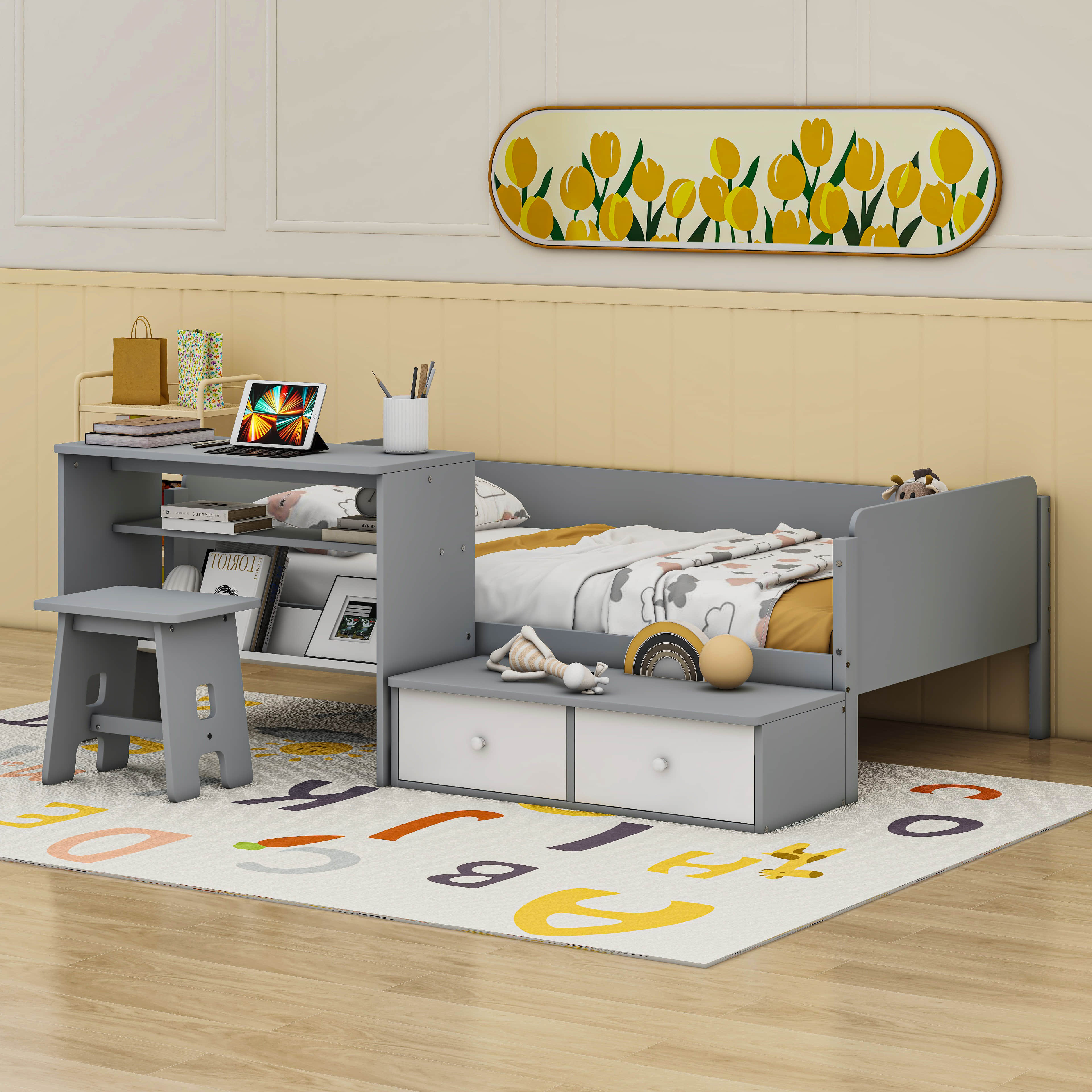 Twin bed hot sale and desk set