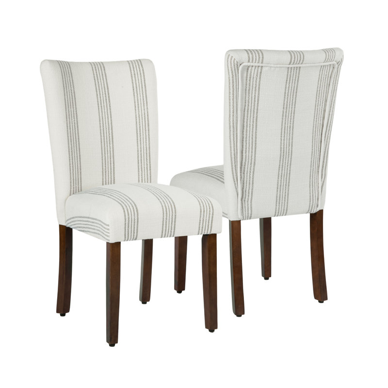 Neena Upholstered Parsons Dining Chairs, Brown Stripe/Cream Woven