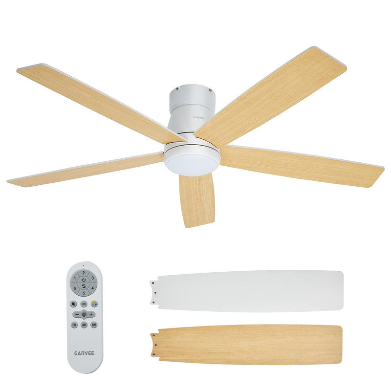 52” Smart Ceiling Fan with LED Light & Remote – 5-Blade, App/Voice Controlled, Adjustable CCT & Timer, Reversible DC Motor, for Indoor/Outdoor Covered Use
