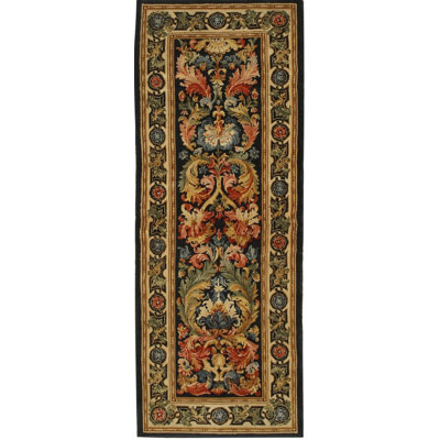 3x8 Blue Hand-Knotted Wool Baroque Floral Cascade Classic Traditional Modern Contemporary Carpet Rug