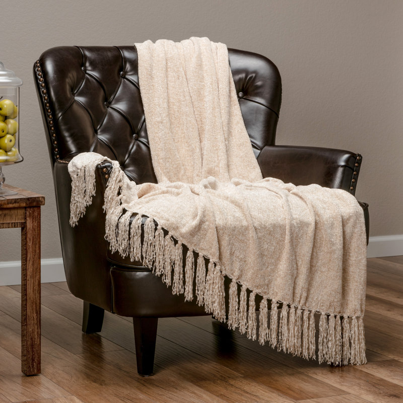  Couverture en chenille veloutée, Crème