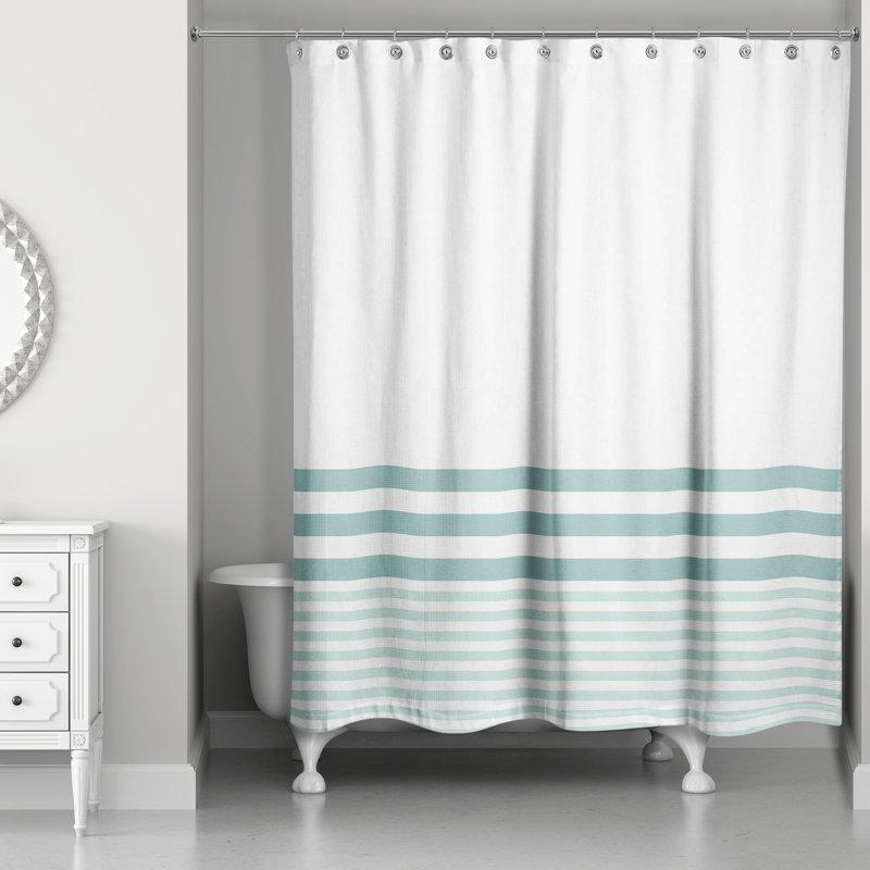 Rideau de douche simple à rayures Maurine, Bleu sarcelle