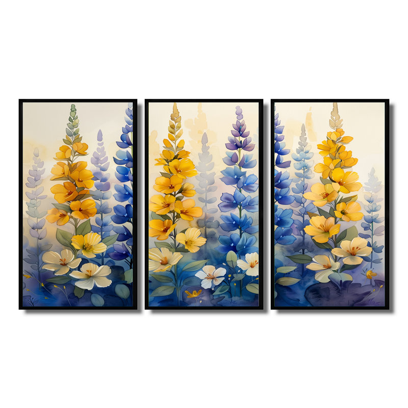 Barbour - Lupin Wall Art, ensemble de reproductions d'art mural, Toile avec cadre flottant noir, H 28 po x l 36 po x P 1 po
