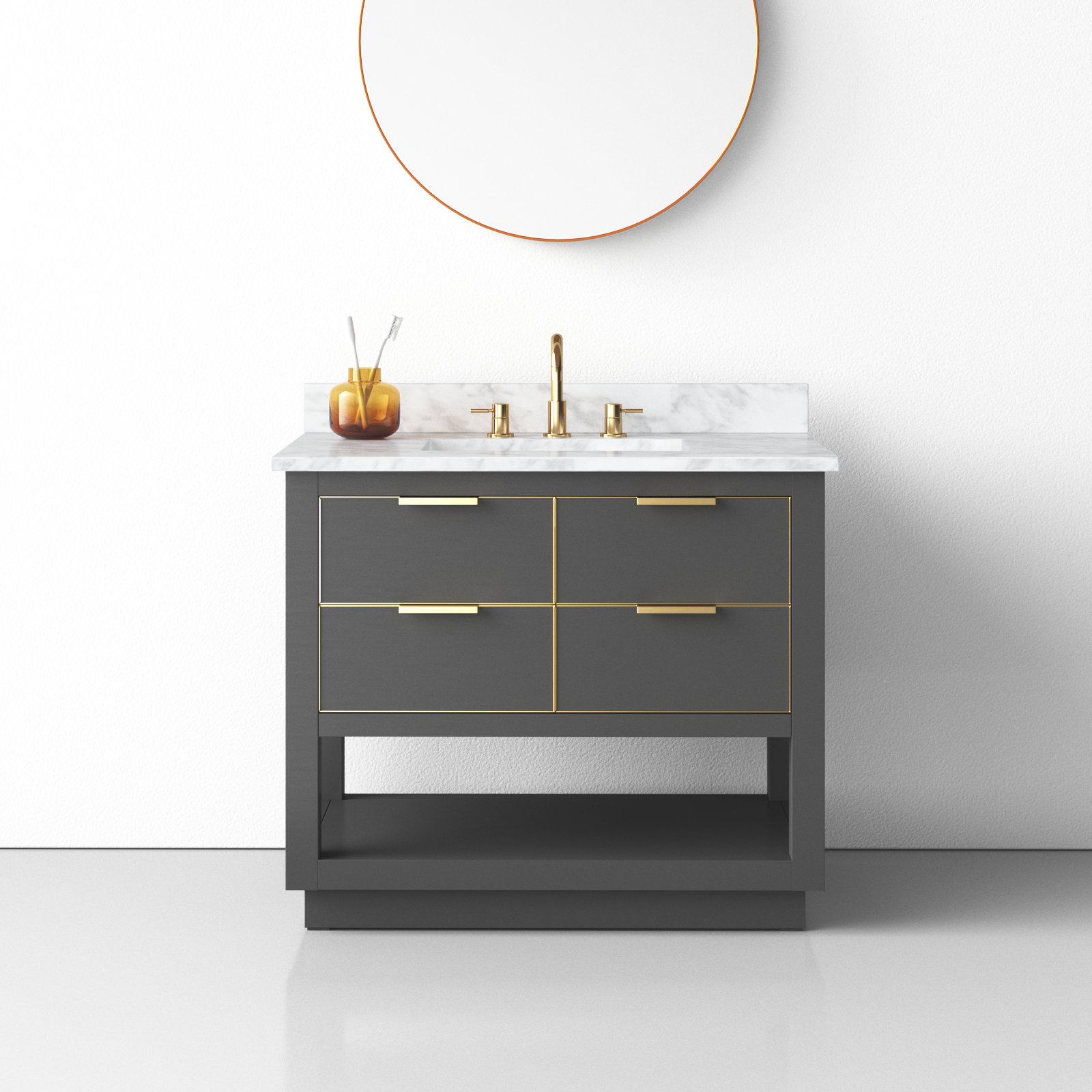 Allie Single Bathroom Vanity, White Quartz/Silver, Twilight Gray, 42"W