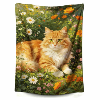Jeté pour chat dans les fleurs Orange