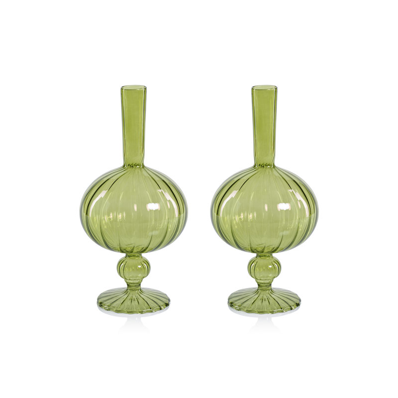 Ensemble de 2 vases en verre en forme de oignon Troyes Vellum, H 7,5 po x l 3,75 po x P 3,75 po, Vert