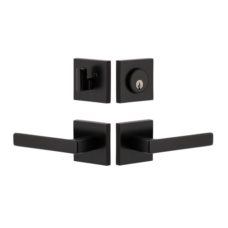 Quadrato Complete Entry Lever Set with Single Cylinder Deadbolt, Right, Satin Black