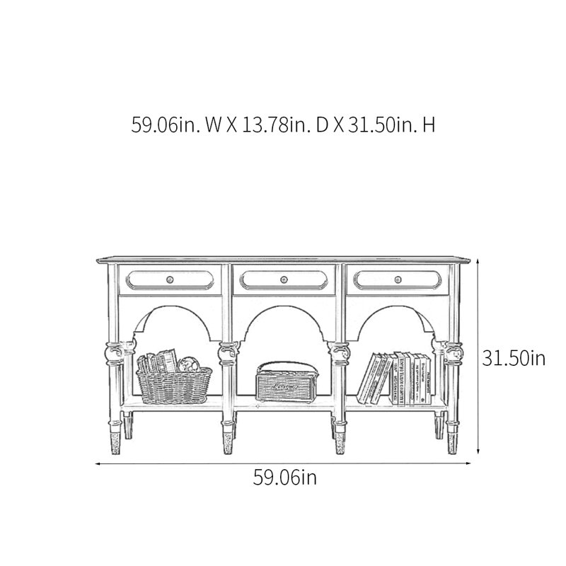 Console rétro en bois massif multifonctionnel, Noir, noir, noir, noir, H 31,5 po x l 59,06 po x P 13,78 po
