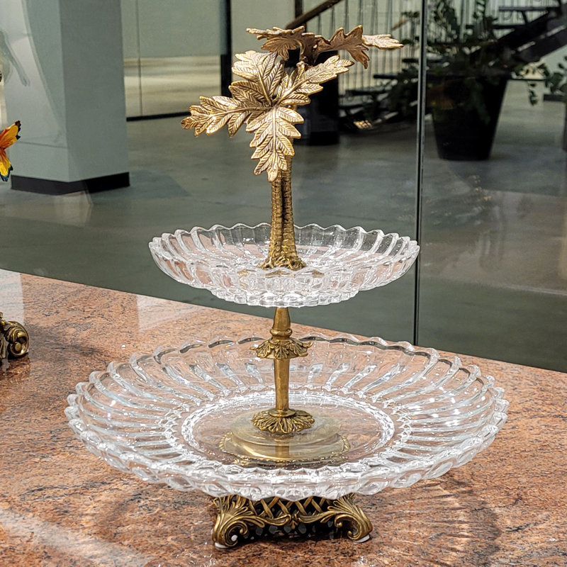 Plateau en cristal à niveaux avec palmier bronze Ormolu
