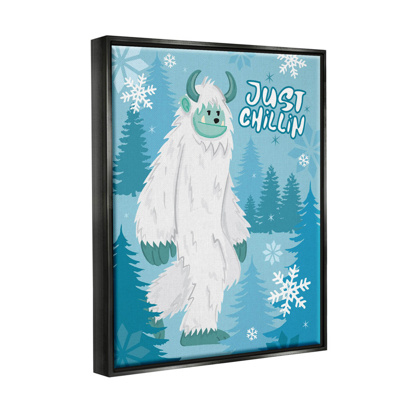 " Just Chillin Funny Winter Yeti " by Lisa Perry Whitebutton, Jet Black Floater Frame, 21" H x 17" W x 1.7" D